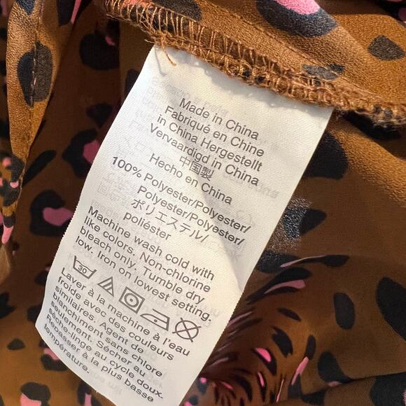 J. Crew Leopard Print Button Front Bow Tie Blouse Size L - Picture 4 of 8